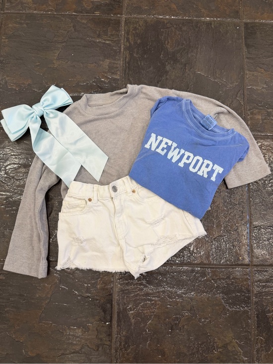 Zara Other - Zara Girls Outfit Bundle Denim Shorts Bow Ribbed Tee Newport Top Size 6-7